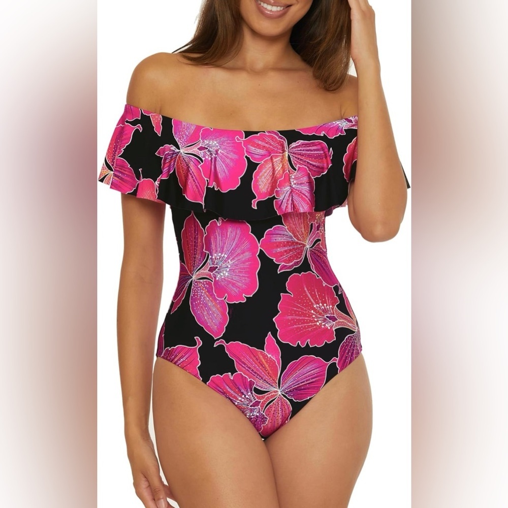 Trina Turk Women's Monaco One Piece Swimsuit, Off Shoulder, Bathing Suits Size 4